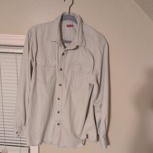 Wrangler Button-Up Shirt Men’s Large Tan Long Sleeve Chest Flap Pockets